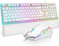 RedThunder K10 Gaming Tastatur und Maus Set, QWERTZ DE-Layout, Metallplatte und Handballenauflager，RGB-Hintergrundbeleuchtung - und 7D mit Ergonomische - für PC Mac Gamer(Weiß)