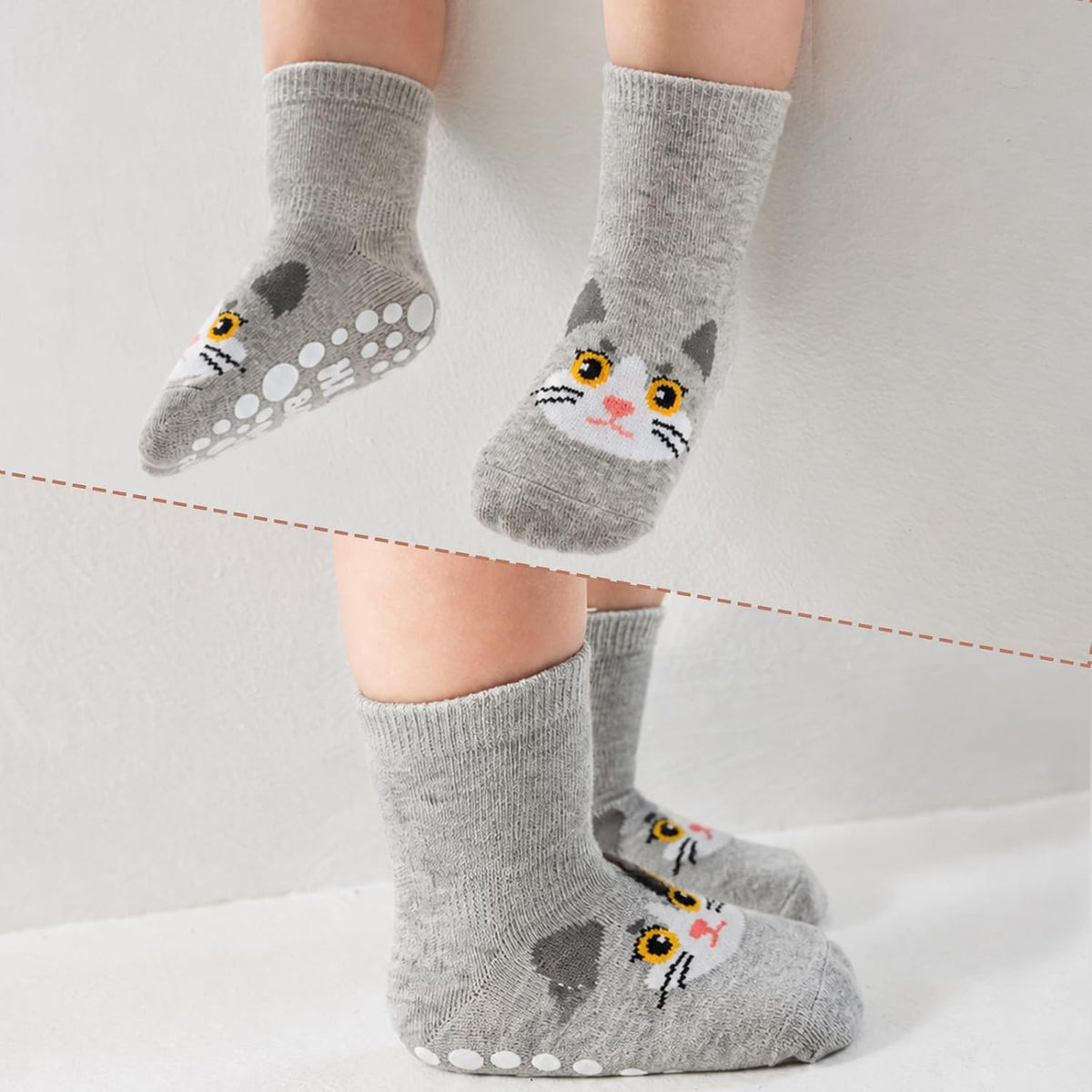 SockWaddles Chaussettes de bébé, 5 paires de chaussettes antidérapantes ABS respirantes pour enfants, chaussettes de bébé en coton, garçons et filles avec des animaux et des licornes