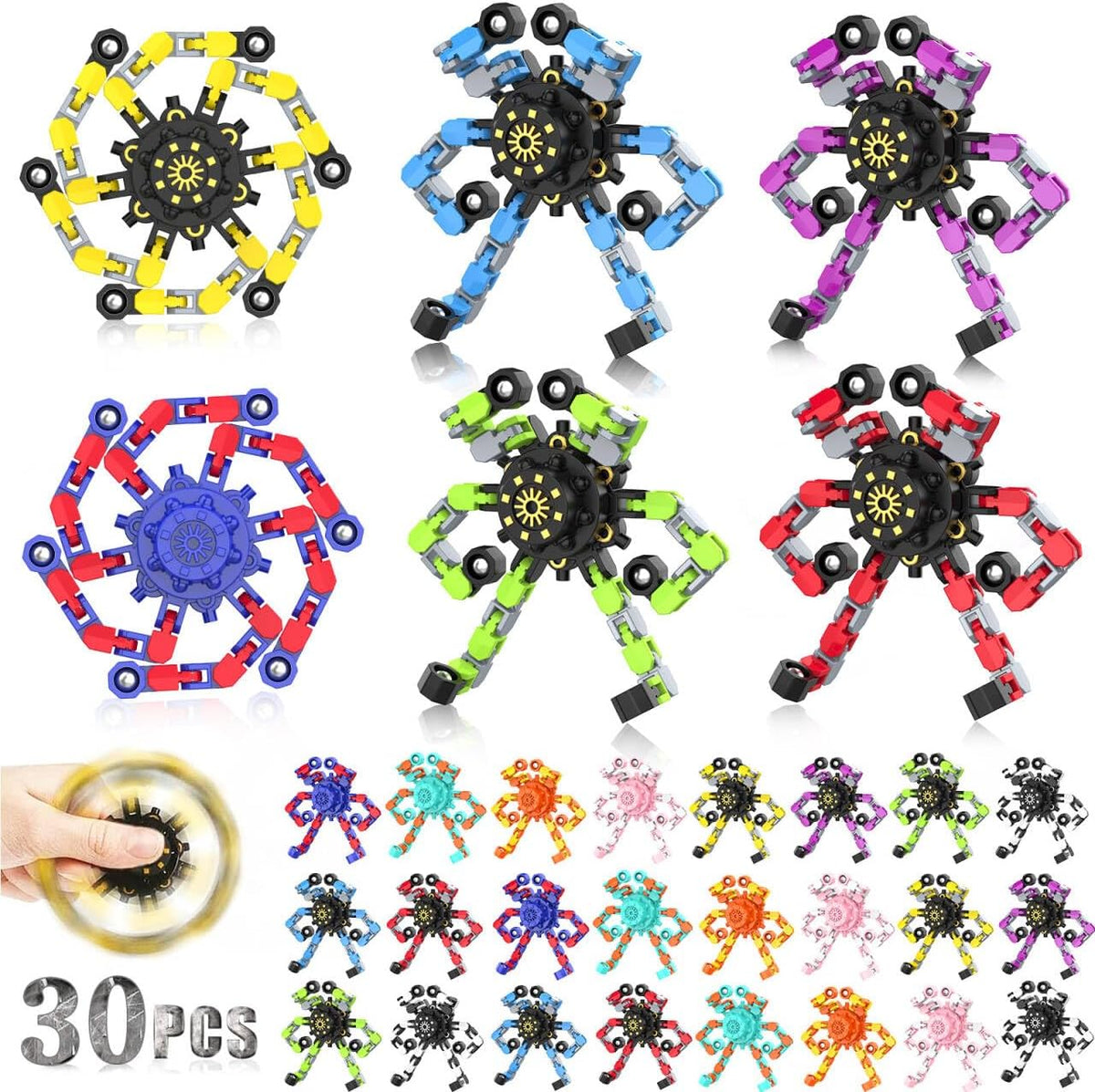 Transformable Fidget Spinners,30PCS Funny Sensory Fidget Toys for Kids