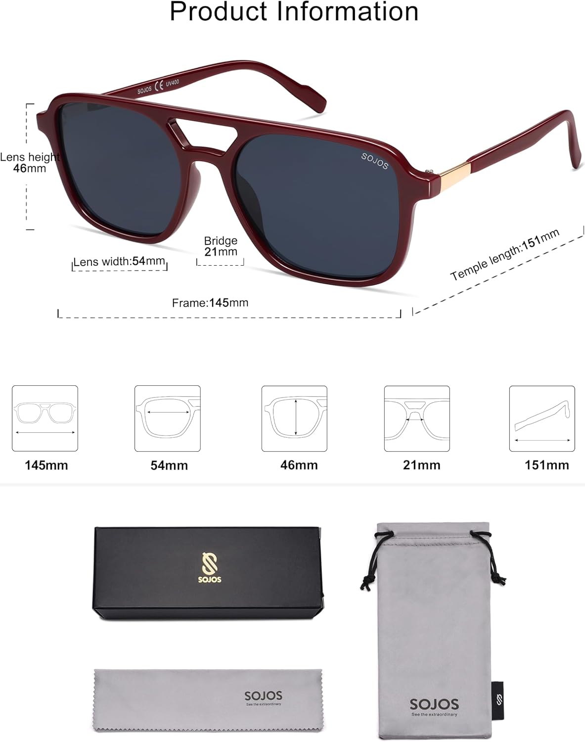 SOJOS Retro Aviator Sunglasses Womens Mens,Trendy Rectangle Shades SJ2202