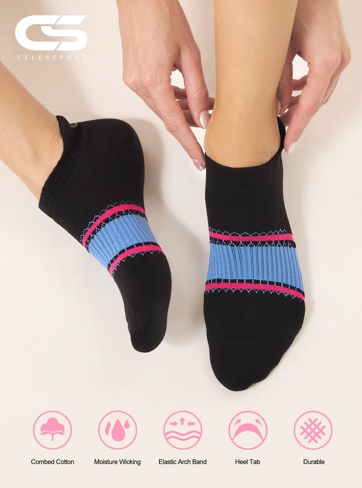 CS CELERSPORT 6 Paar kurze Sportsocken für Damen und Herren, Sneaker-Socken für Laufen und Sport mit Fersenlasche