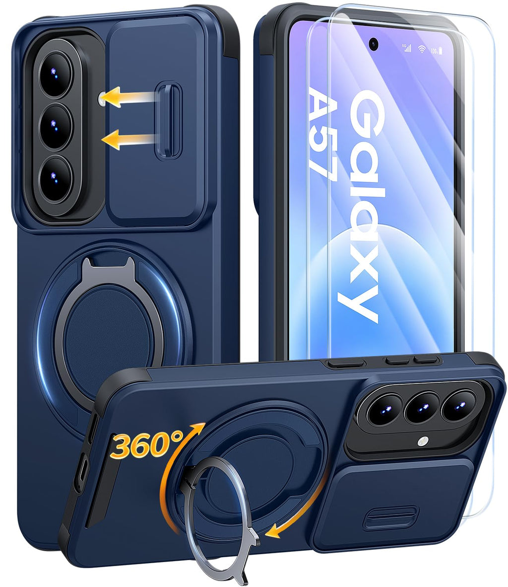 AOUIA für Samsung Galaxy S26 Ultra Hülle mit 2 Stück Panzerglas, Kameraschutz, 360° drehbarer Ringständer, Militärstandard Stoßschutz, robuste Handyhülle für Samsung S26 Ultra, Schwarz