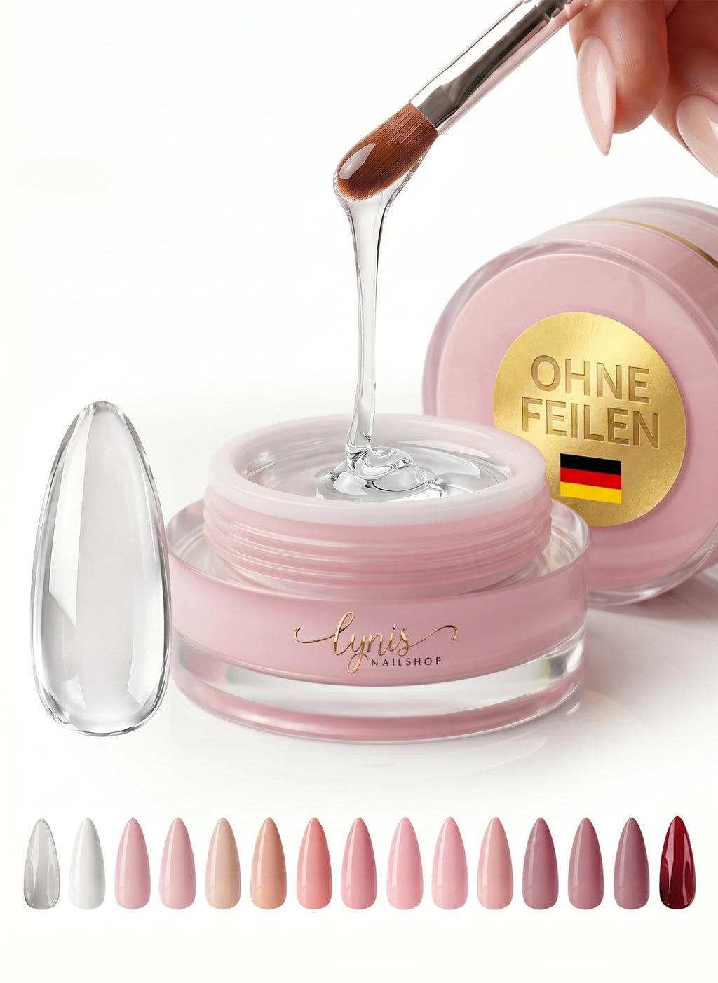 No File Aufbaugel Gelnägel ALMOND NUDE 15ml UV Gel selbstglättend o. Feilen