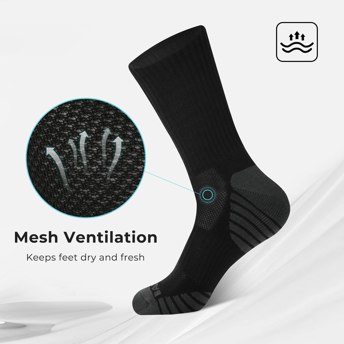 BAMBOO COOL Men's Crew Socks Athletic Cushioned Moisture Wicking 6 Pairs