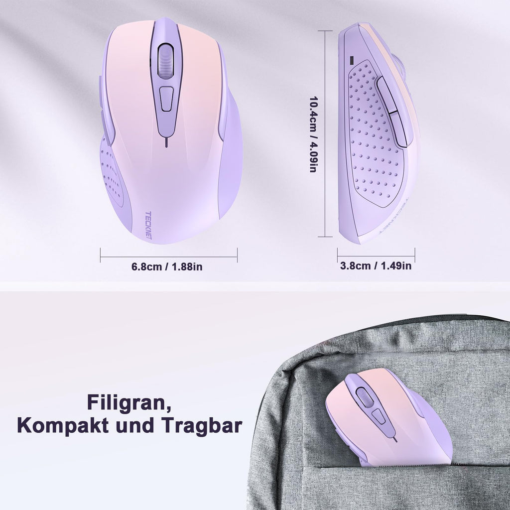 TECKNET Kabellose Maus, 2.4G Optische Funkmaus mit USB Empfänger, Grau