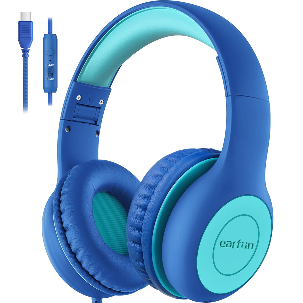 EarFun Kinder Kopfhörer mit 3,5 mm Kabel, Lautstärkebegrenzung, Blau-grün