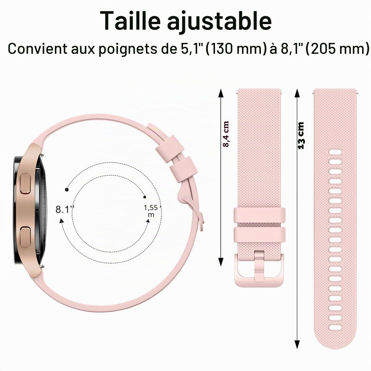 Wanme 20mm Bracelet de Montre en Silicone, Souple Bracelet de Replacement en Dégagement Rapide avec Boucle en Même Couleur Homme Femme 20mm, Starlight