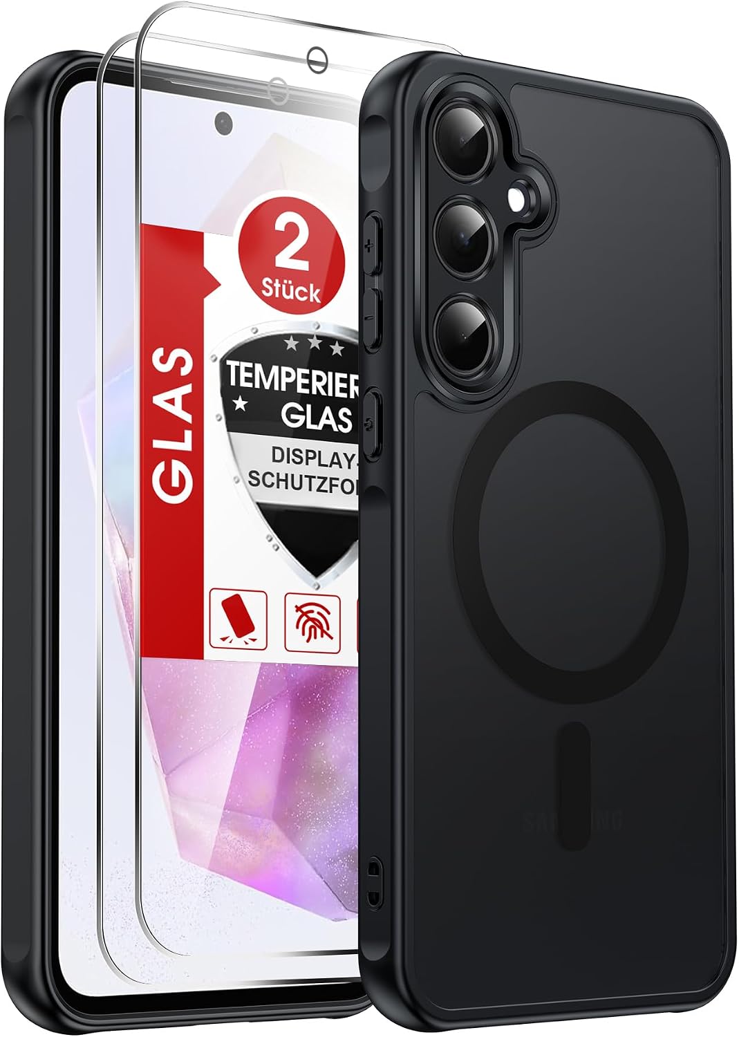 LeYi für Samsung Galaxy A06 4G Hülle für Magsafe mit 2X Panzerglas-Schwarz