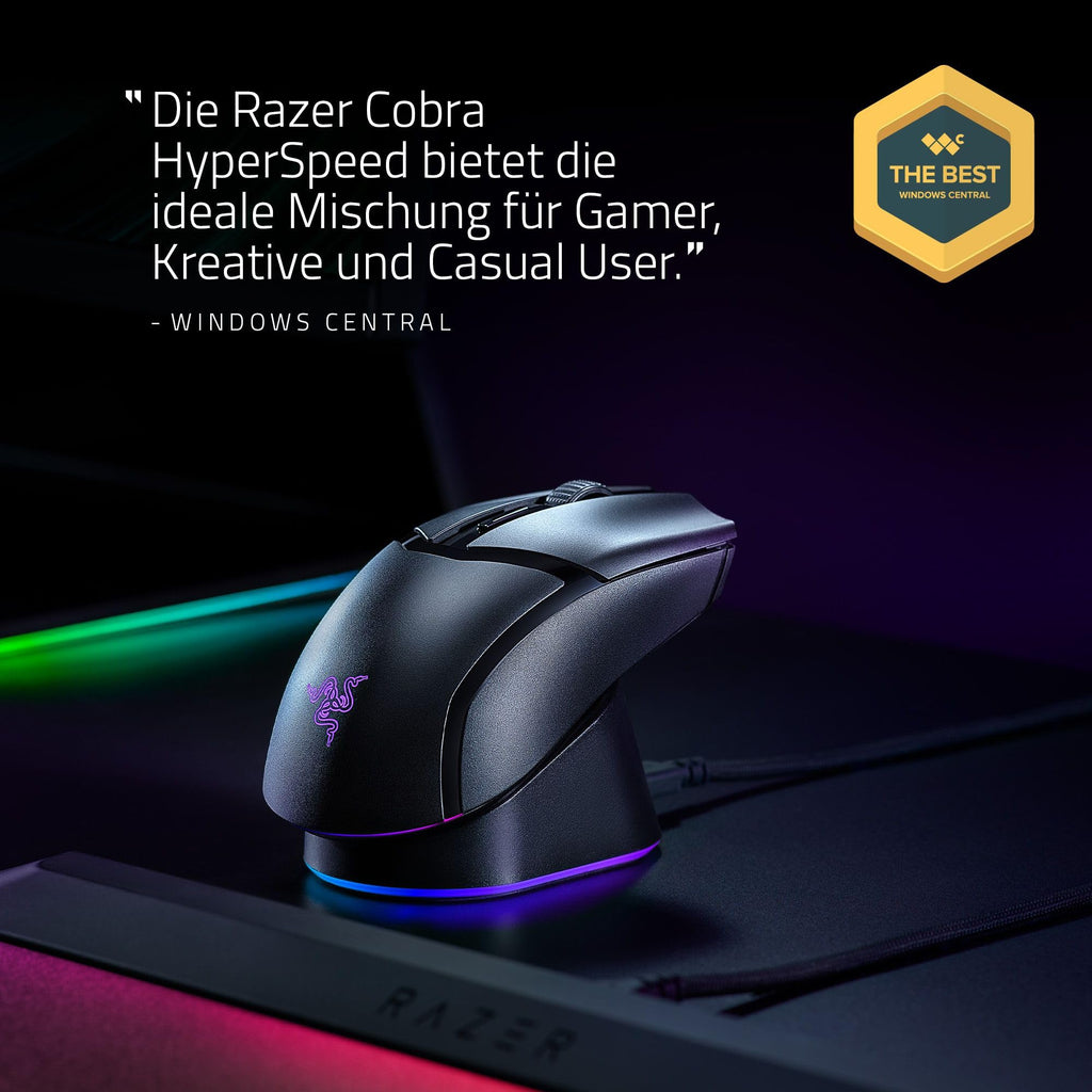 Razer Cobra Pro - kabellose Gaming-Maus mit RGB - Optischer Focus Pro Sensor mit 30K DPI (10 Anpassbare Tasten, HyperSpeed Wireless Polling 8K Hz, Bluetooth, Chroma-Beleuchtung mit 11 Zonen) Weiß