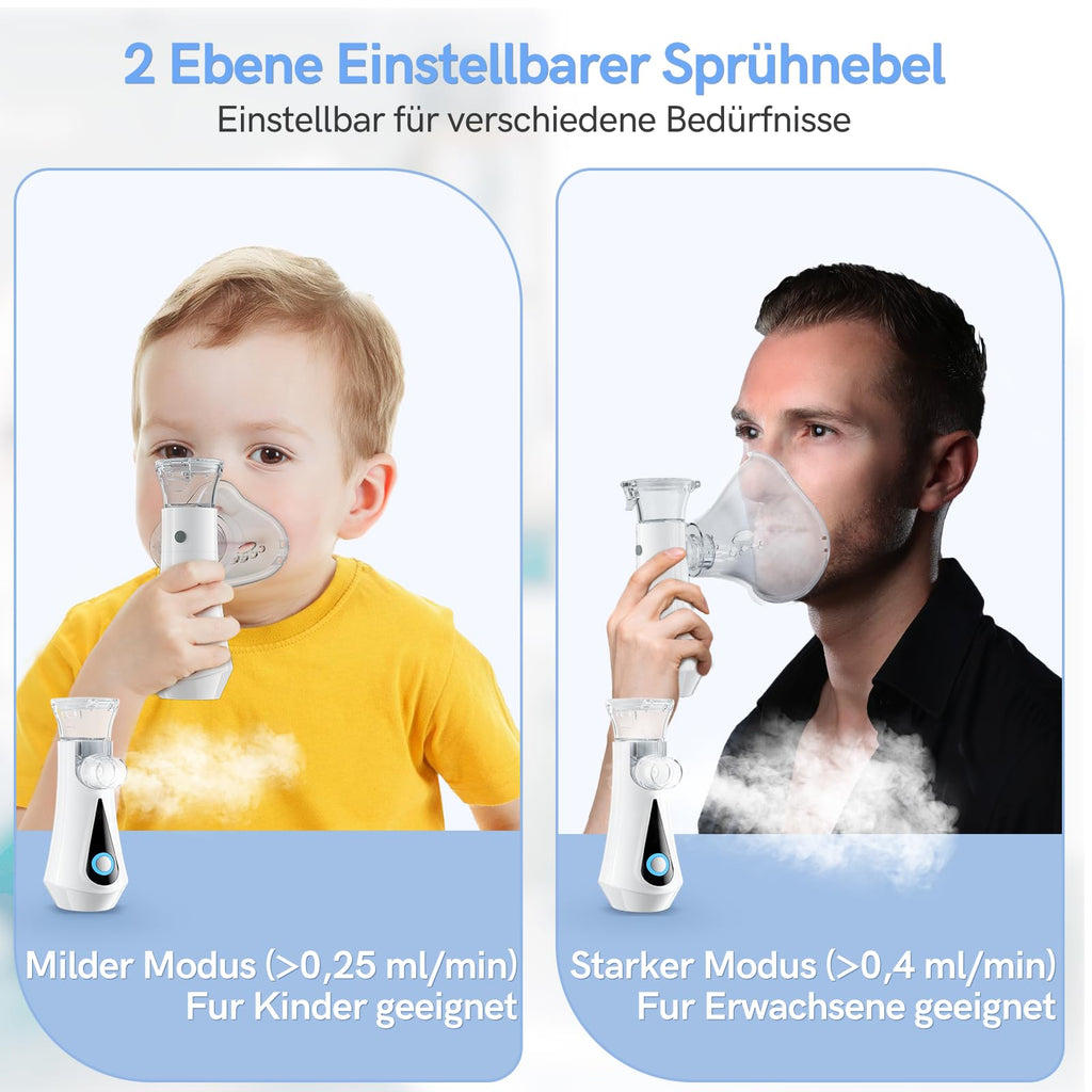 Inhalationsgerät, JOSSIS Ultra Leise Inhaliergeräte für Erwachsene, Kinder, Partikelgröße 1-5µm, Einstellbarer Sprühnebel, Aufladbarer Inhalator