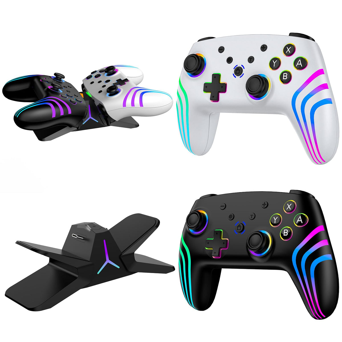 Reddening Switch 2 Controller für Switch/Switch 2/Switch Lite/Switch OLED,Switch Controller mit Doppel Vibration,Switch 2 Pro Controller mit 6 Achsen Gyro,Hall Joystick,Aufwachen,Turbo (Weiß Schwarz)