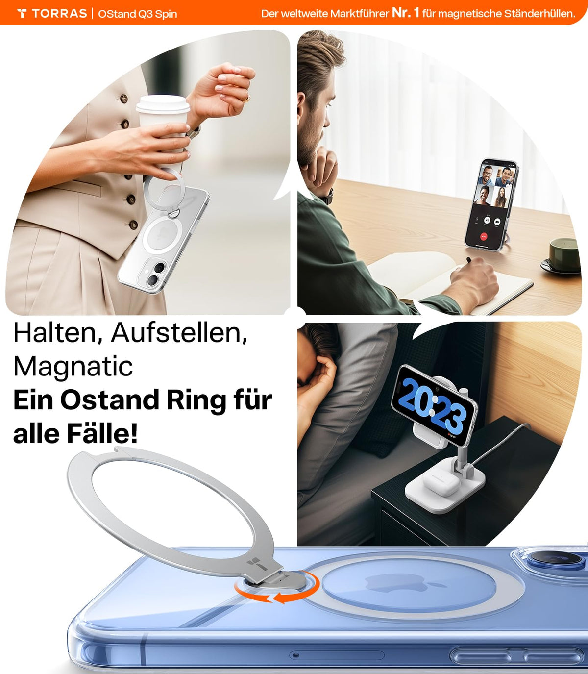 TORRAS Ostand Q3 Spin für iPhone 18 Pro Hülle für MagSafe 360°Stand Schwarz