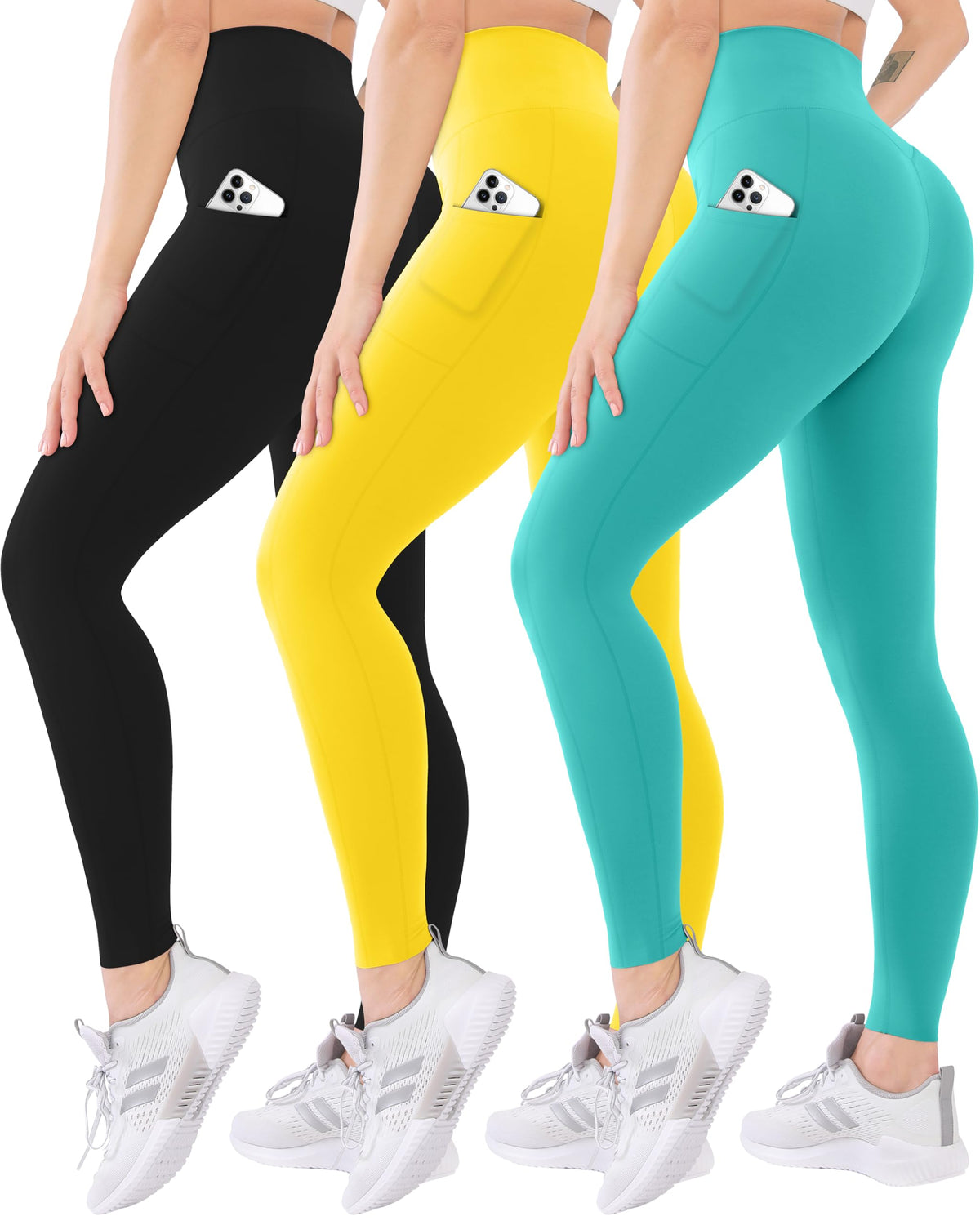 Blisset 3 Pack High Waisted Leggings for Women with Pockets Soft Active Compression Pants for Yoga Running & Daily Wear