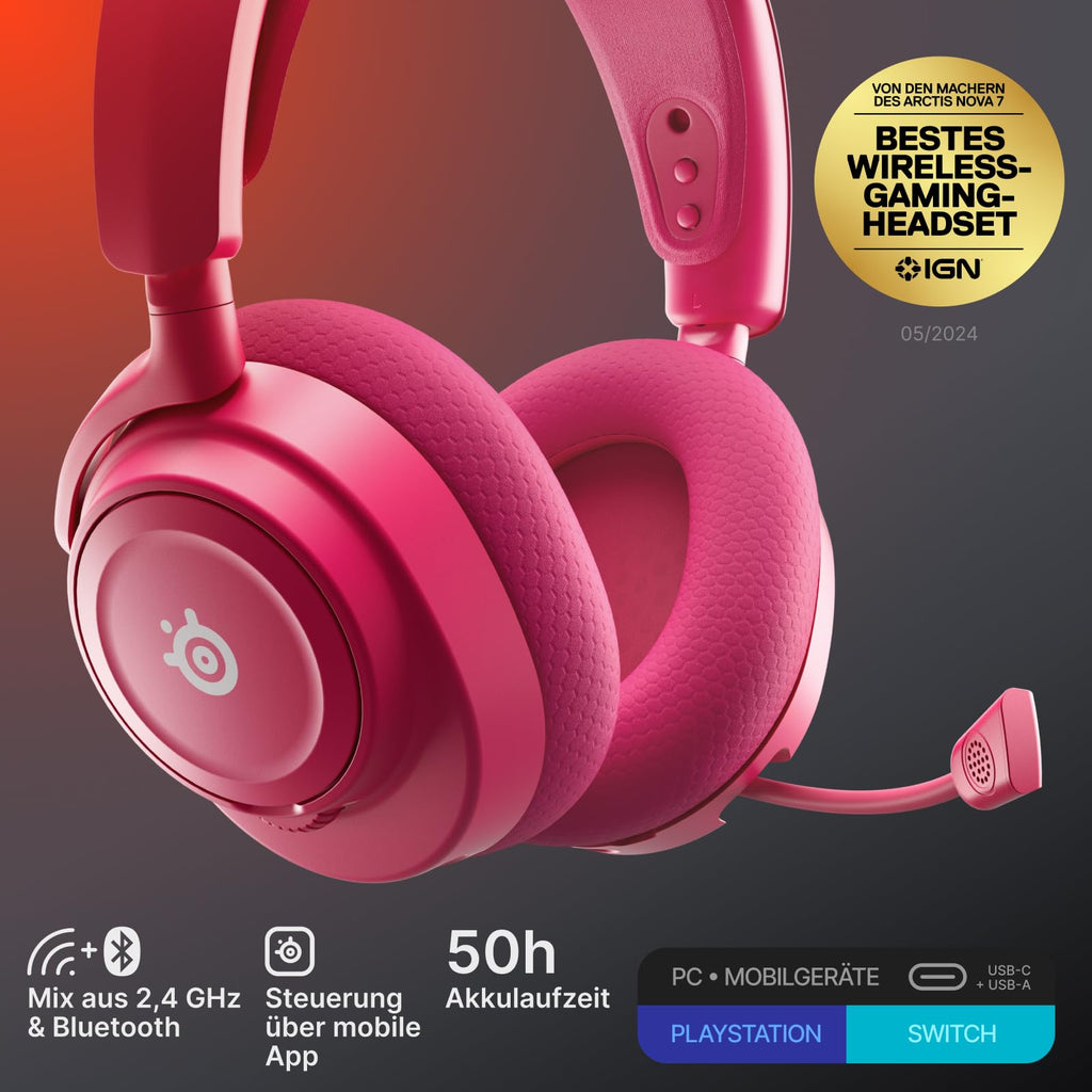 SteelSeries Arctis Nova 7 Wireless Gen 2 Multi-Plattform-Gaming-Headset - Echtzeit-App-Steuerung - Über 50 Std. Akkulaufzeit - 2,4 GHz/Bluetooth parallel möglich -PC, PS5, PS4, Switch 1/2, Mobilgeräte
