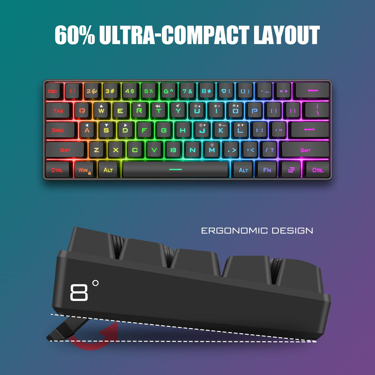 RedThunder 60% Kabelloses RGB Gaming Tastatur und Maus Set, QWERTZ DE Layout, Wiederaufladbare Funktastatur mit Ultraleichte Gaming Maus mit Wabenkonstruktion, für PC MAC PS5 Xbox Gamer, Büro.