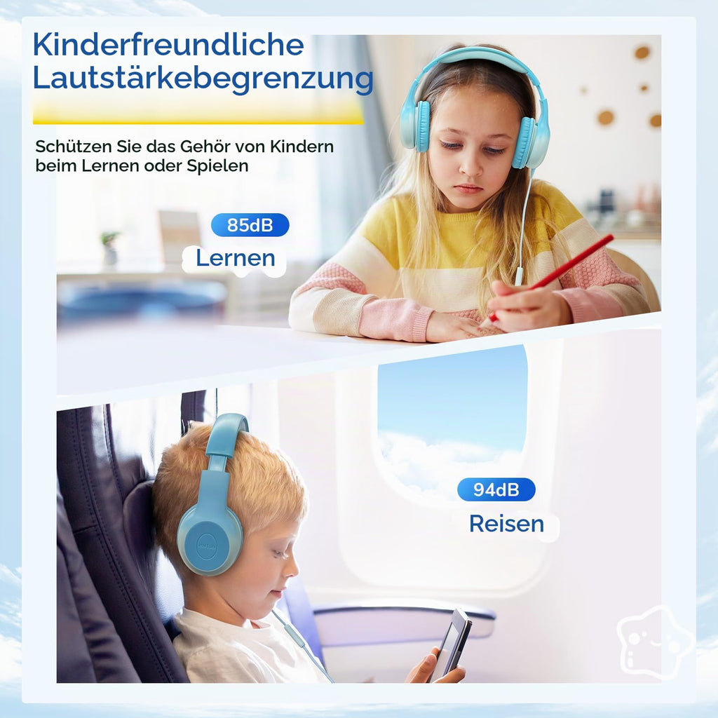 EarFun Kinder Kopfhörer mit 3,5 mm Kabel, Lautstärkebegrenzung, Blau-grün