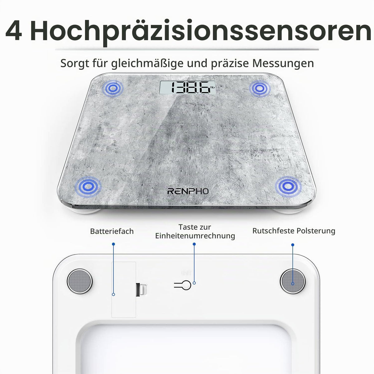RENPHO Personenwaage, Körperwaage mit Hochpräzisions-Sensoren