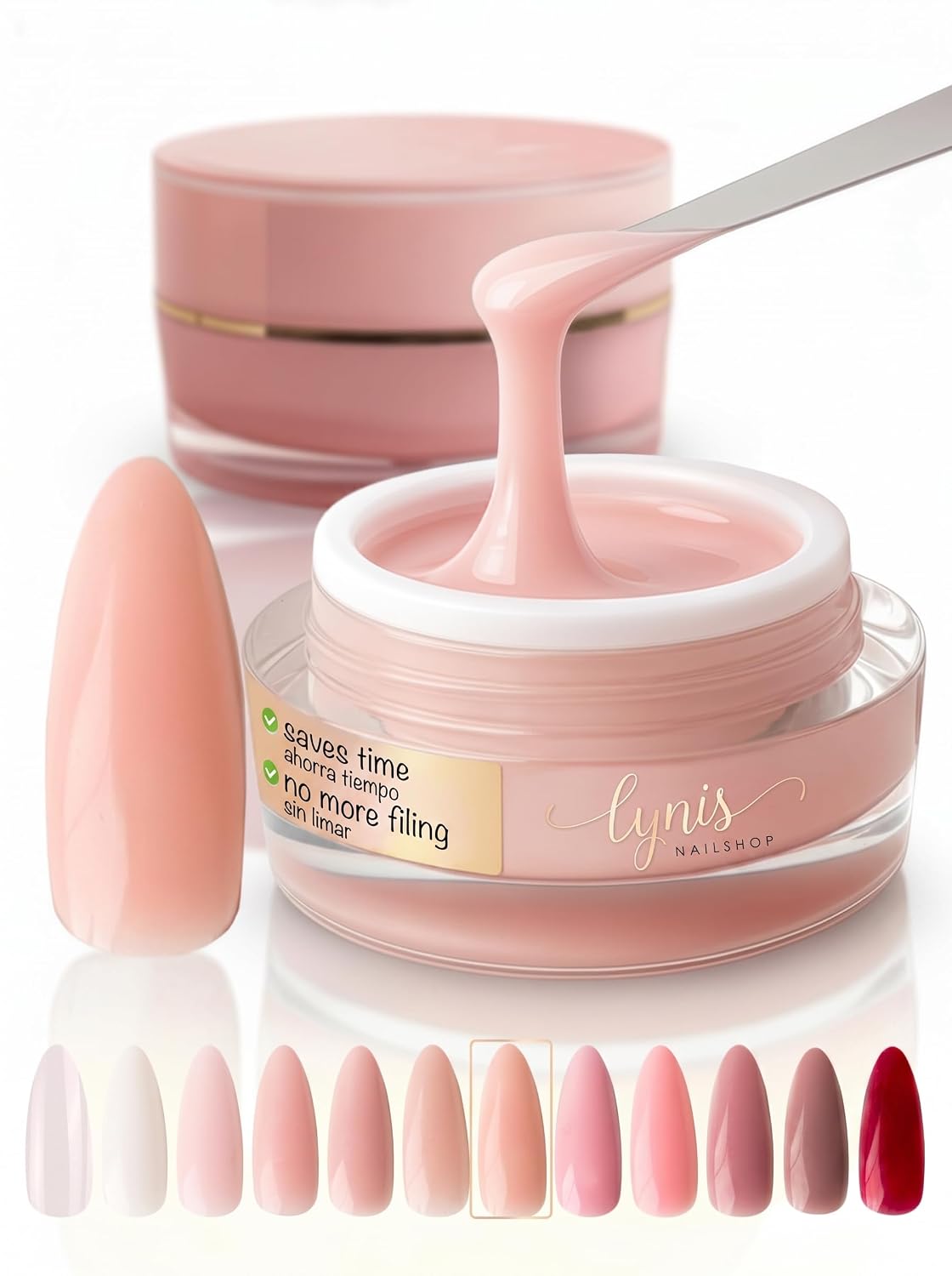 No File Aufbaugel Gelnägel ALMOND NUDE 15ml UV Gel selbstglättend o. Feilen