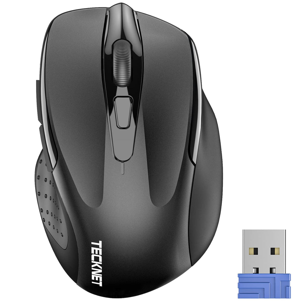 TECKNET Kabellose Maus, 2,4 GHz optische Funkmaus mit USB-Empfänger, Grau