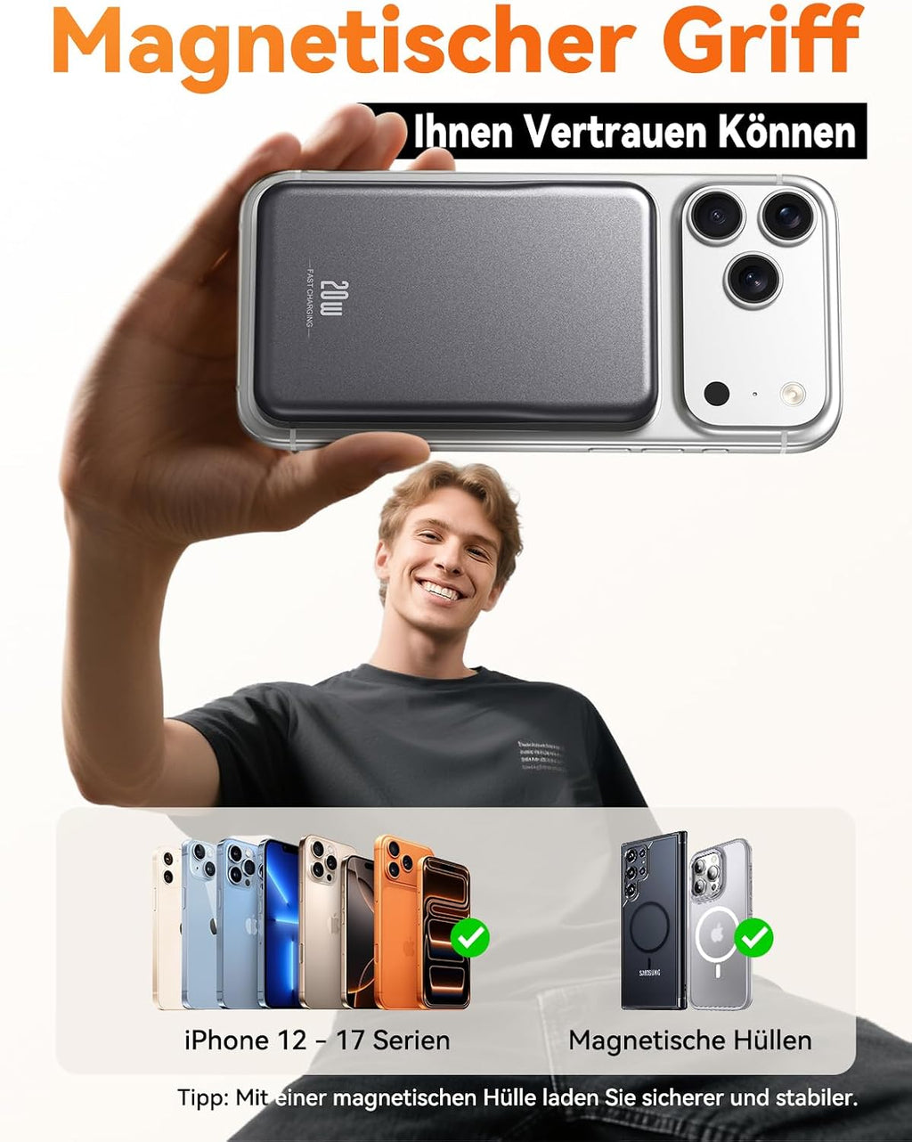 Powerbank für MagSafe,10000mAh Ultra Schnellladen Magnetische Power Bank