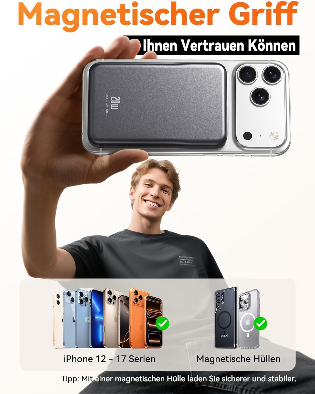 Powerbank für MagSafe,10000mAh Ultra Schnellladen Magnetische Power Bank