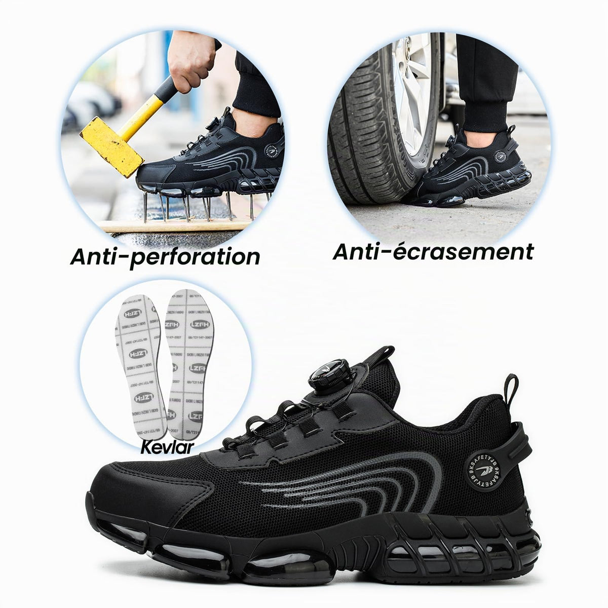 Chaussures de Sécurité Hommes Femmes Basket Respirante Antidérapante Légère Travail avec Embout en Acier 36-46 EU