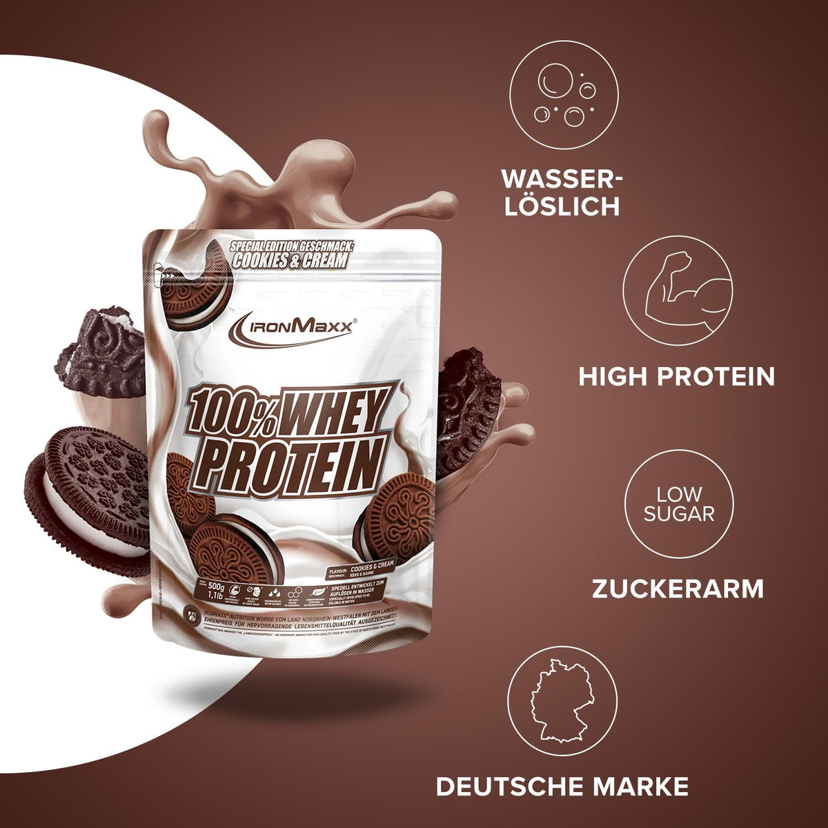 IronMaxx 100% Whey Protein Pulver - French Vanilla 500g Beutel | zuckerreduziertes, wasserlösliches Eiweißpulver aus Molkenprotein | viele verschiedene Geschmacksrichtungen