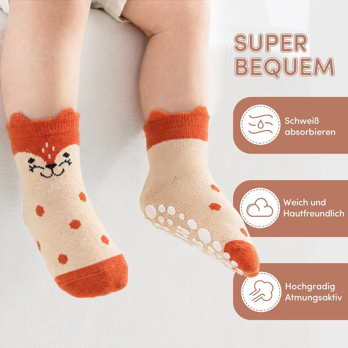 SockWaddles Chaussettes de bébé, 5 paires de chaussettes antidérapantes ABS respirantes pour enfants, chaussettes de bébé en coton, garçons et filles avec des animaux et des licornes