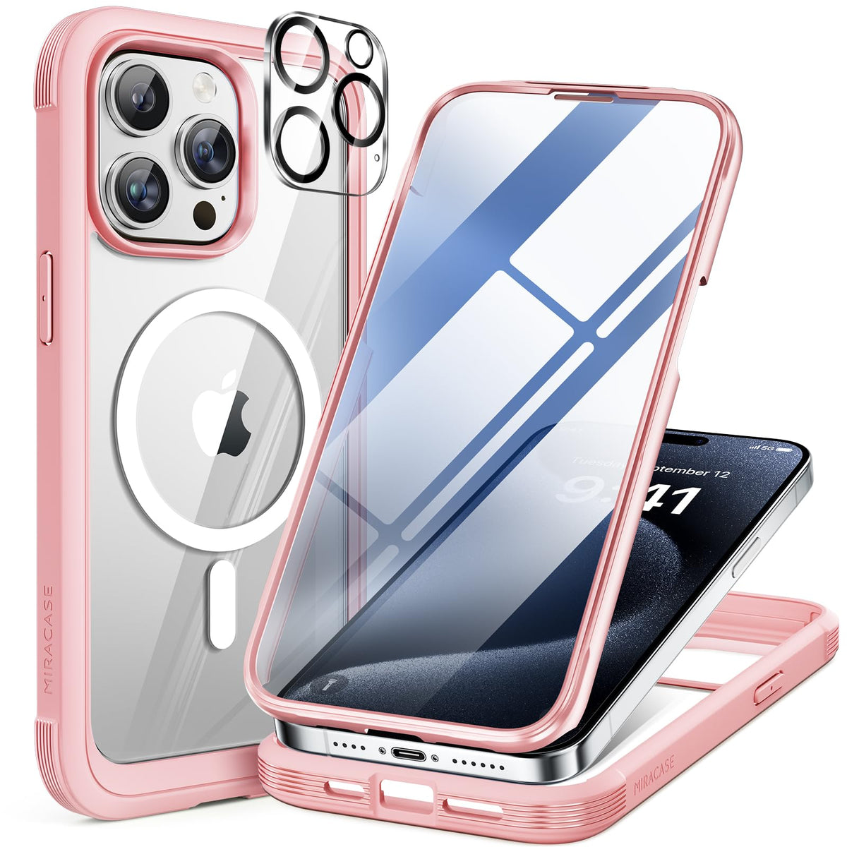 Miracase für iPhone 17 Hülle 6,3 Zoll,360 Grad Komplettschutz,Schwarz