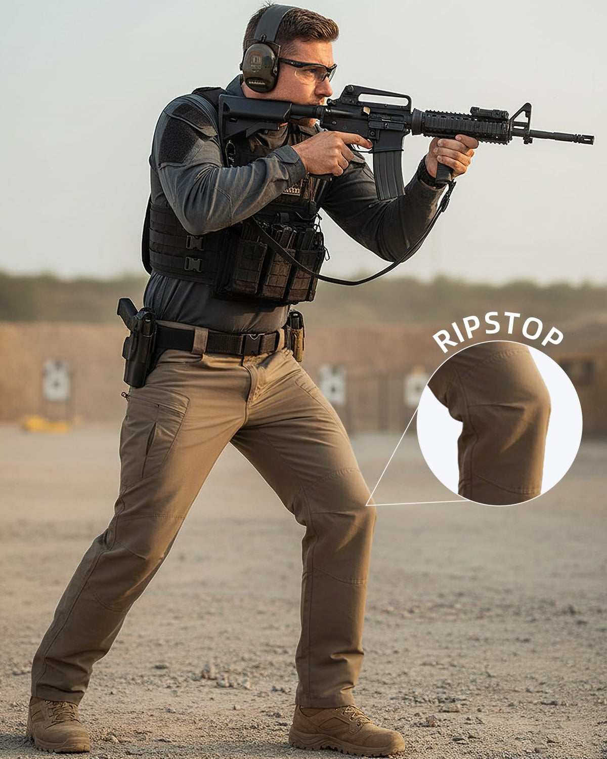 Men's Stretch Tactical Pants Waterproof Ripstop Fabric Cargo Pants Lightweight Casual Hiking Outdoor Work Pants (No Belt)