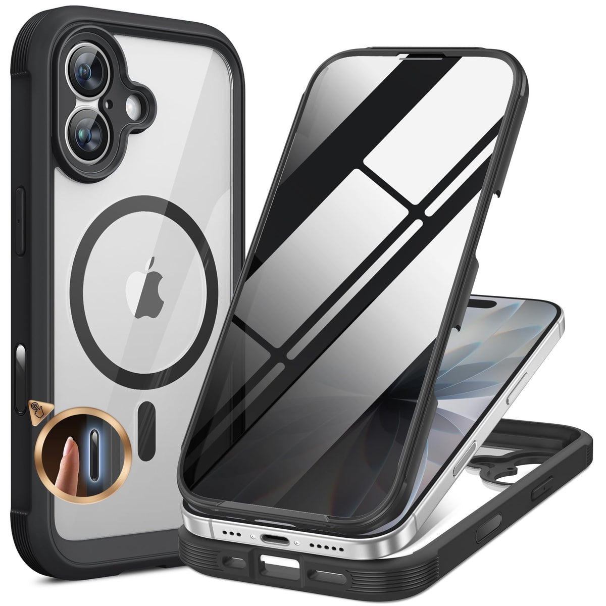 Miracase für iPhone 17 Hülle 6,3 Zoll,360 Grad Komplettschutz,Schwarz