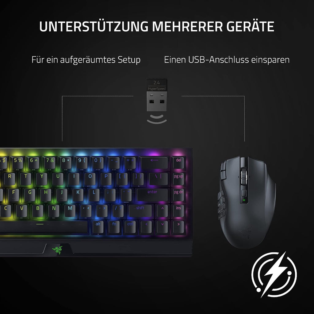 Razer Naga V2 HyperSpeed - Ergonomische Kabellose MMO Gaming Maus (19 Programmierbaren Tasten, Wireless 2,4 GHz, Bluetooth, Bis zu 250 Stunden, Focus Pro 30K Optischer Sensor) Schwarz