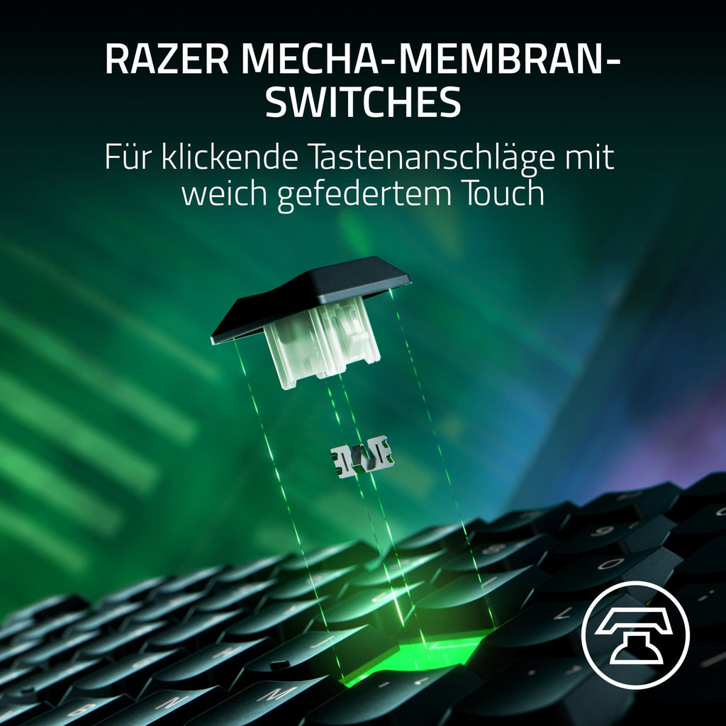 Razer Ornata V3 X - Flache Membran-Tastatur mit Chroma RGB (Lautlose Membran-Switches, Ergonomische Handballenauflage, Tastenkappen Anti-UV-Beschichtung) QWERTZ DE-Layout | Schwarz