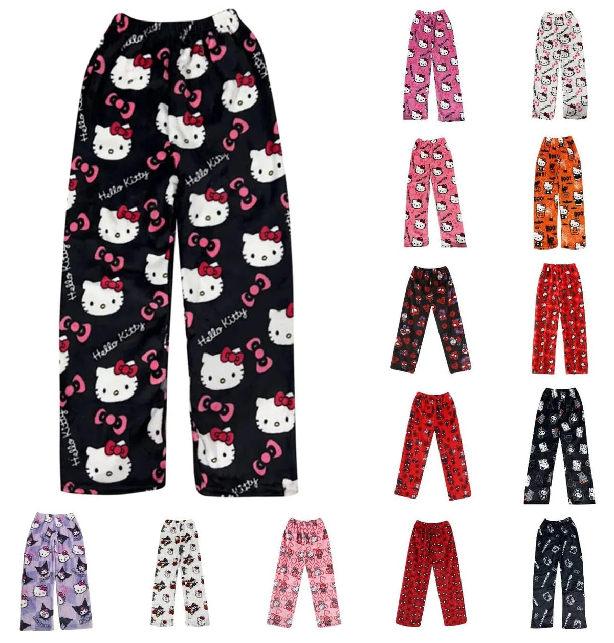 Chnnamzu Damen-Pyjamahose aus Flanell, warmes und weiches Fleece-Pyjamaunterteil, süßes Cartoon-Katzen-Motiv, Kawaii-Mode, lässige Nachtwäsche, Loungewear-Hose