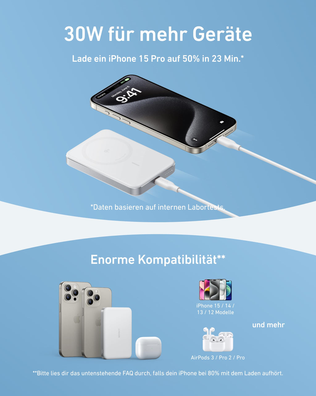 Anker MagGo Flache magnetische Powerbank 10000mAh Qi2 15W