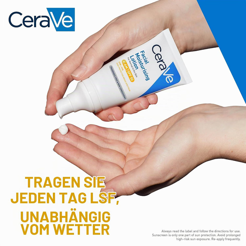 CeraVe Feuchtigkeitsspendende Gesichtscreme LSF 50, UVA- & UVB-Schutz, 50ml
