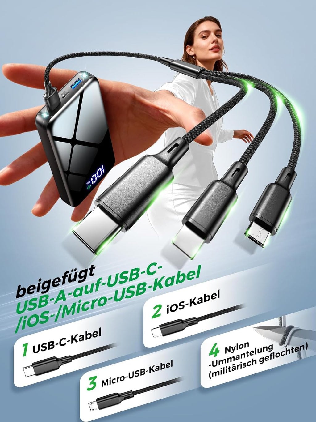 Power Bank, 26800mAh Schnellladen USB-C, 30% Größere Kapazität, Schwarz
