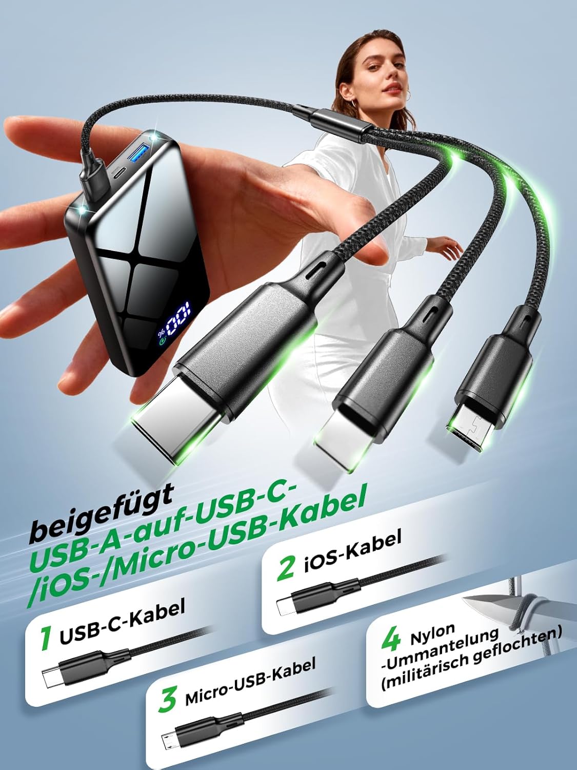 Power Bank, 26800mAh Schnellladen USB-C, 30% Größere Kapazität, Schwarz