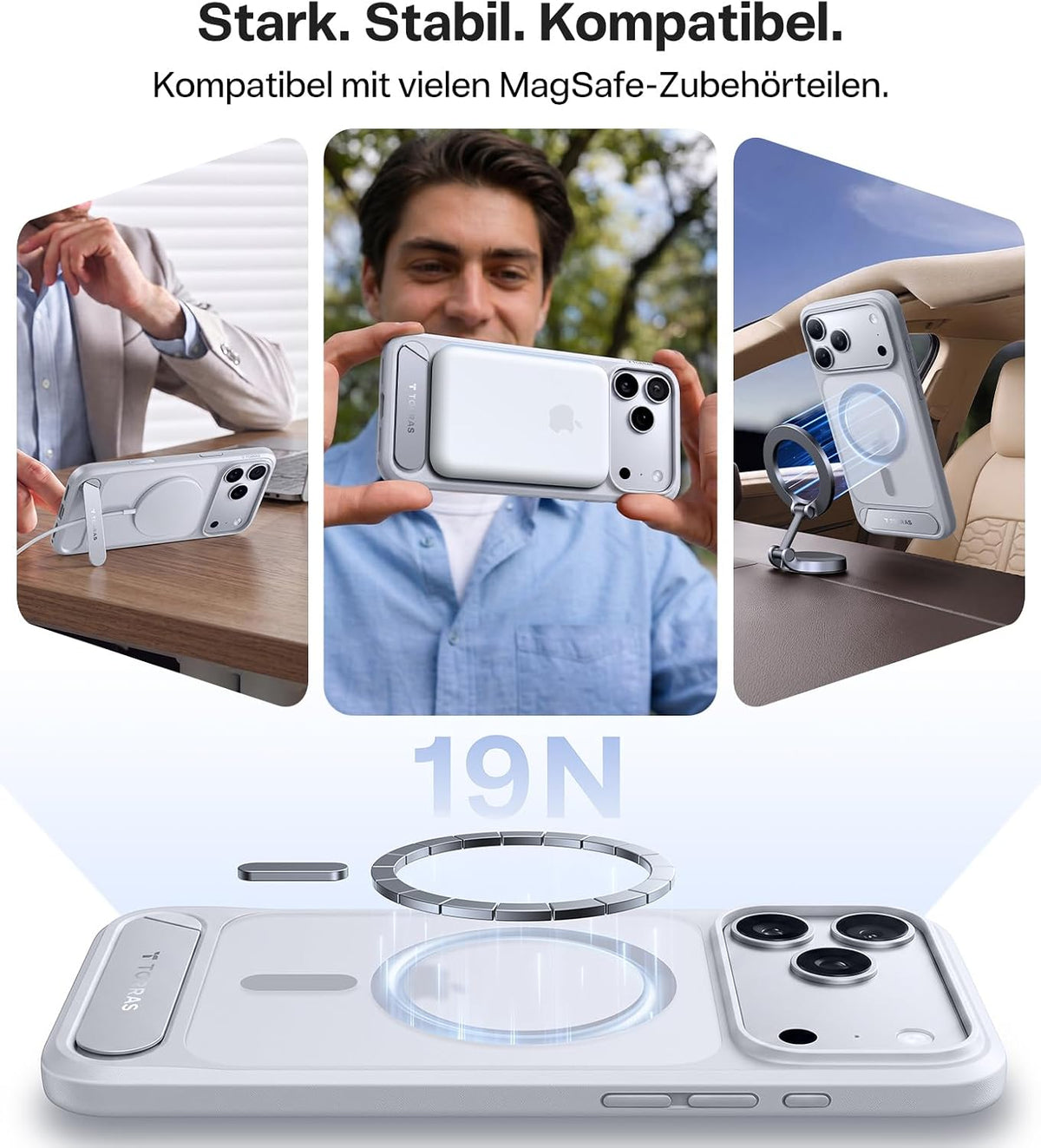 TORRAS Ostand L1 Hülle für iPhone 16 Pro für MagSafe Case, Schwarz