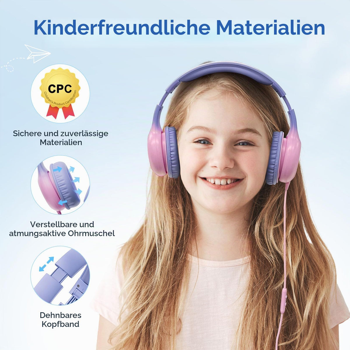 EarFun Kinder Kopfhörer mit 3,5 mm Kabel, Lautstärkebegrenzung, Blau-grün