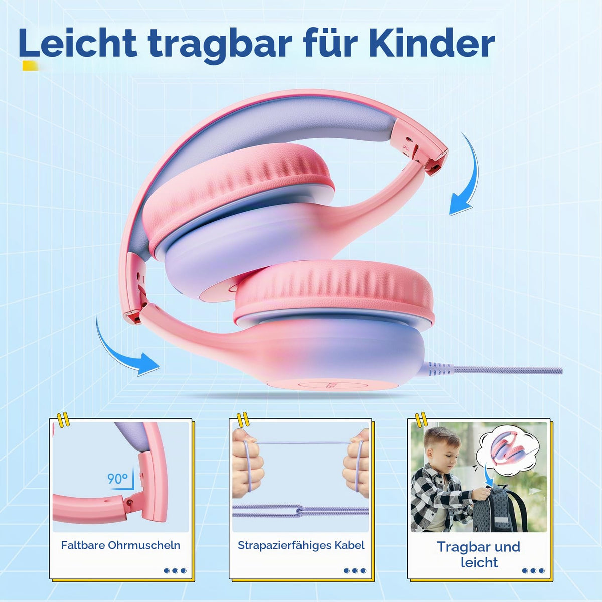 EarFun Kinder Kopfhörer mit 3,5 mm Kabel, Lautstärkebegrenzung, Blau-grün