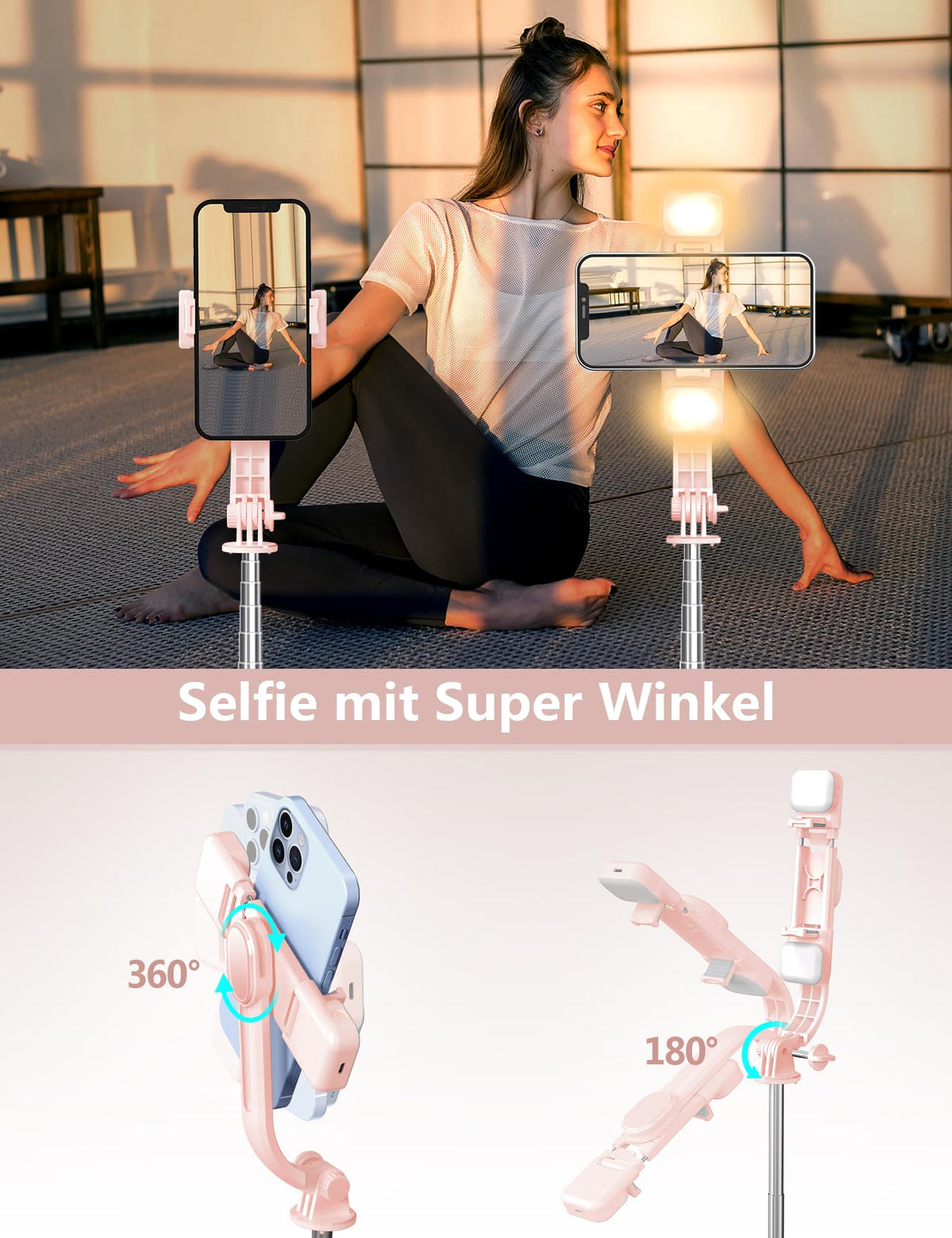 Selfiestick Stativ und Fernbedienung, 2 Fülllicht Stativ für Smartphones