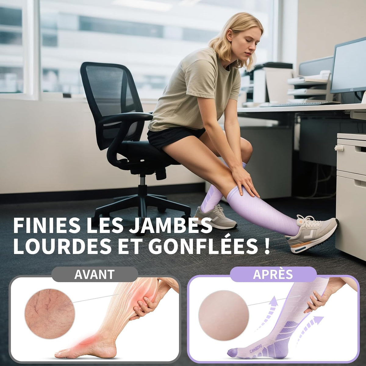 CAMBIVO Bas de Contention Femme Homme 3Paires, Chaussettes de Compression 20-30mmHg, Chaussette Contention Classe 2, pour Circulation Sanguine, Course a Pied, Voyage Avion, Sport, Running, Infirmiere