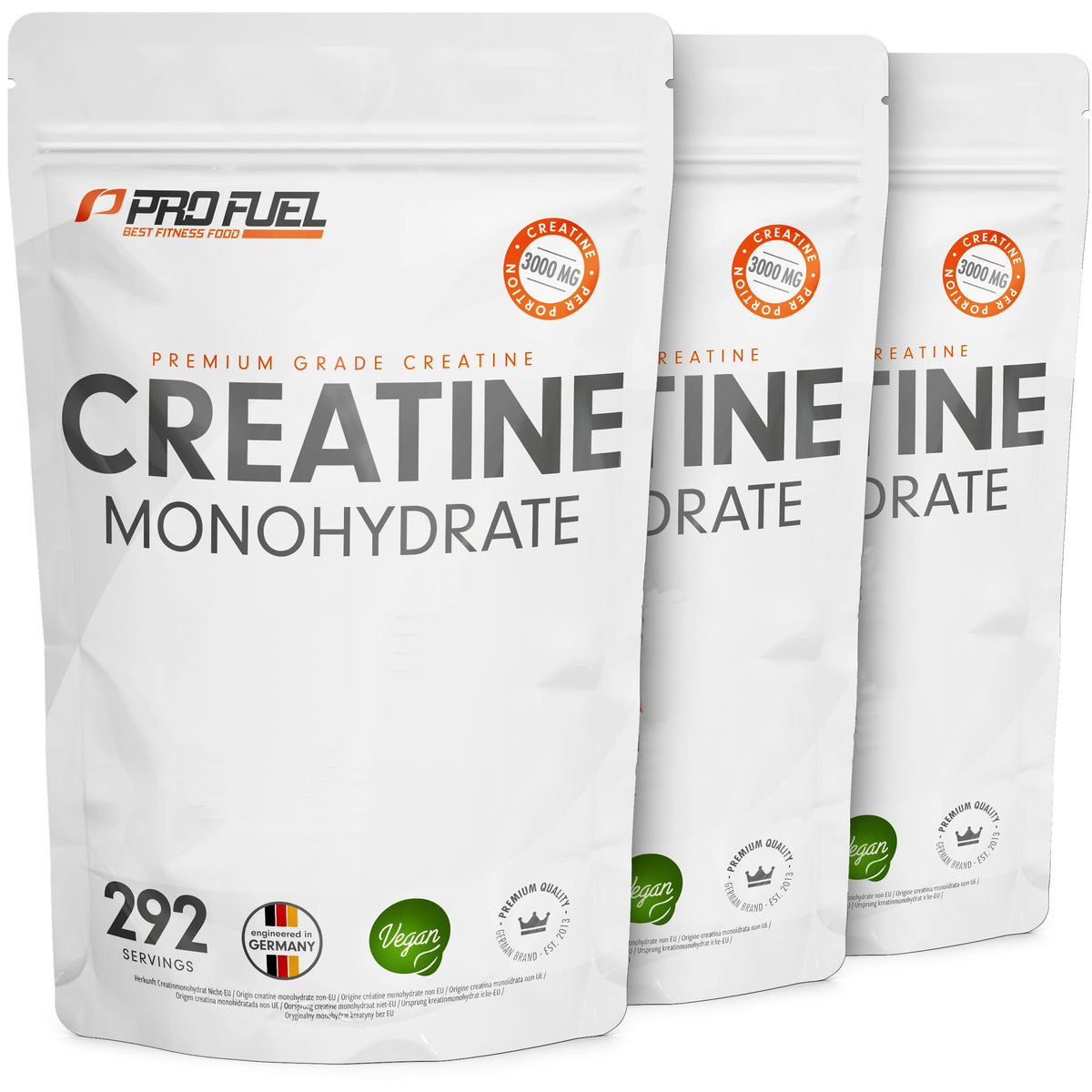 Creatin Monohydrat Pulver 1kg / 1000g reines Kreatin Monohydrat in mikronisierter Qualität - Creatine-Monohydrate mit 3000 mg Creatine pro Tag - Creatin-Pulver 100% vegan - Vorrat für 292 Tage