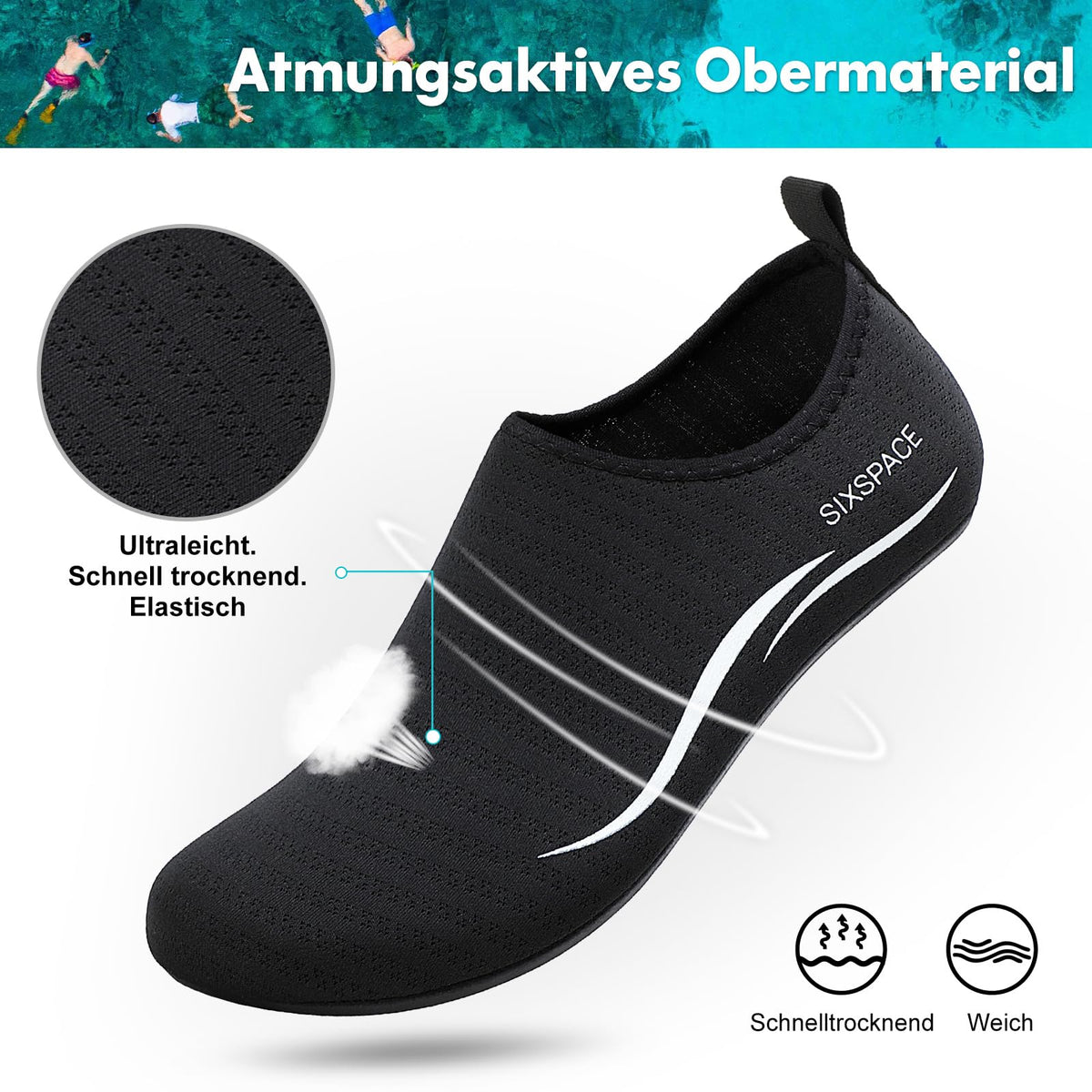 Sixspace Unisex Badeschuhe Wasserschuhe mit Rutschfester Sohle, Gr.34-47