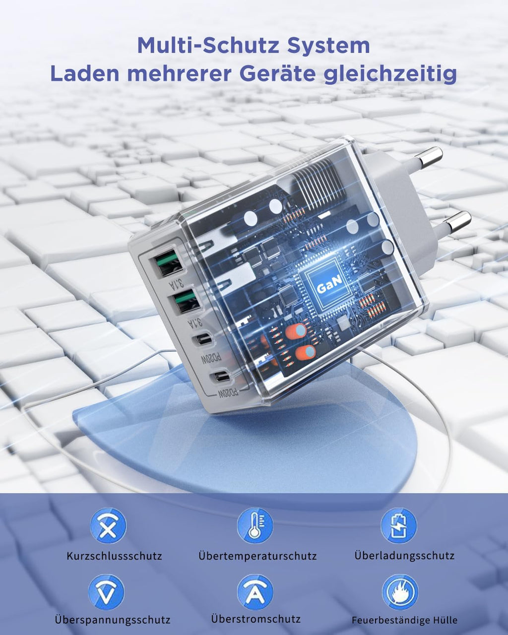 USB C Ladegerät, 40W 4-Port USB ladegerät Mehrfach Schnellladegerät PD 3.0