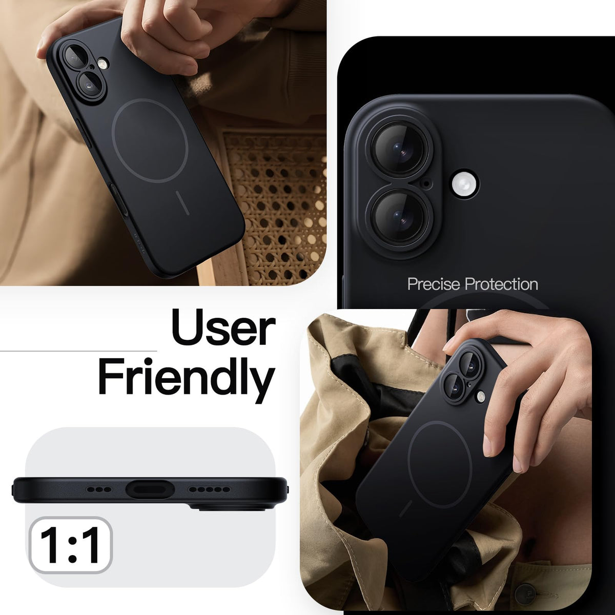 JETech Magnetische Dünne Hülle für iPhone 18 Pro, Schwarz