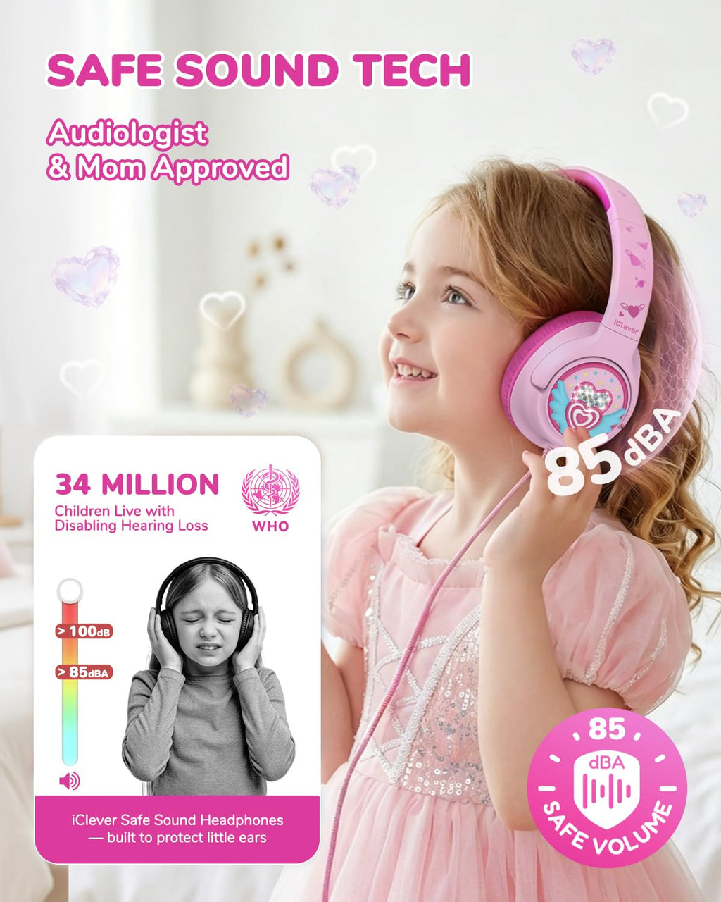 iClever HS26 Kopfhörer Kinder mit 3,5 mm Kabel für Schule/Tablet/Reisen