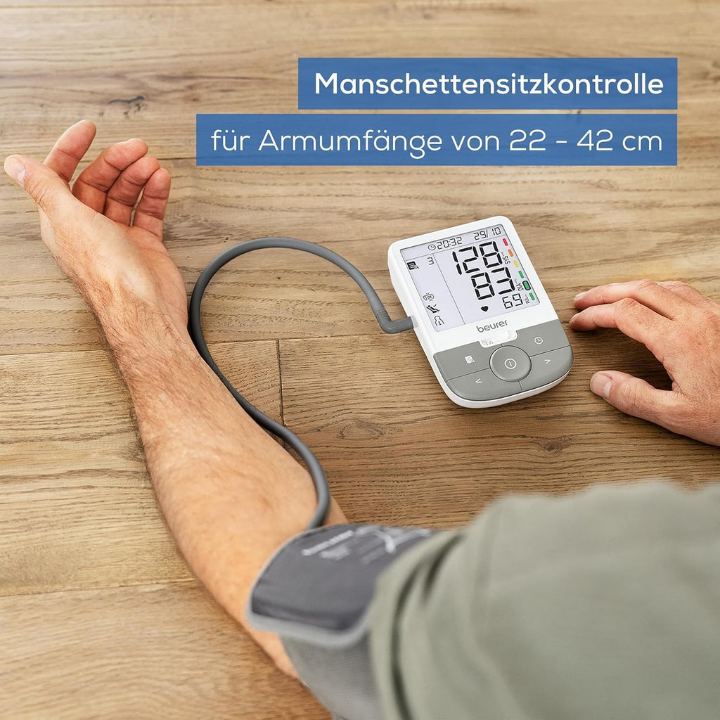 Beurer BM 27 Oberarm-Blutdruckmessgerät mit Manschettensitzkontrolle, klinisch validiert, Manschette für 22-42 cm, Risikoindikator, Arrhythmie-Erkennung, Datenübertragung zu Apple Health und co.