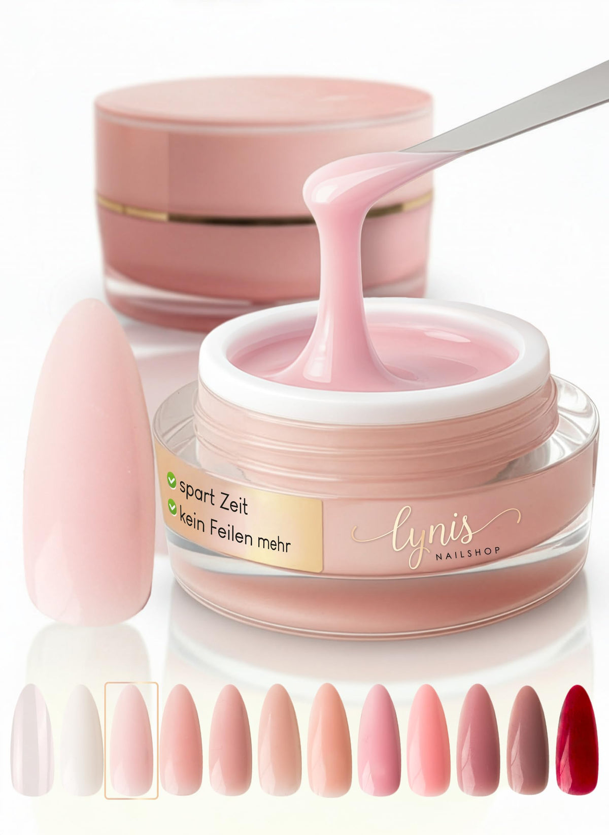 No File Aufbaugel Gelnägel ALMOND NUDE 15ml UV Gel selbstglättend o. Feilen